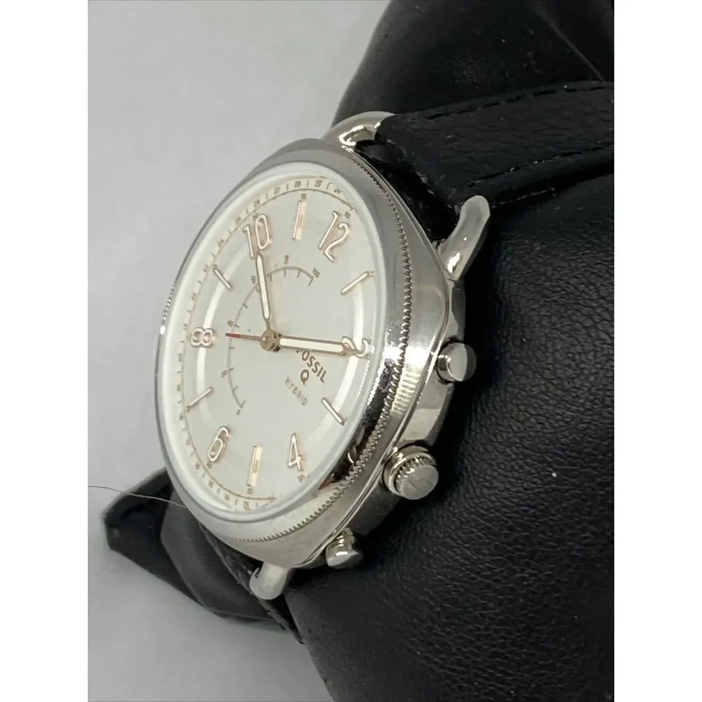 Fosssil FTW1200 Women's Black Leather Analog Silver Dial Hybrid Smartwatch XX618